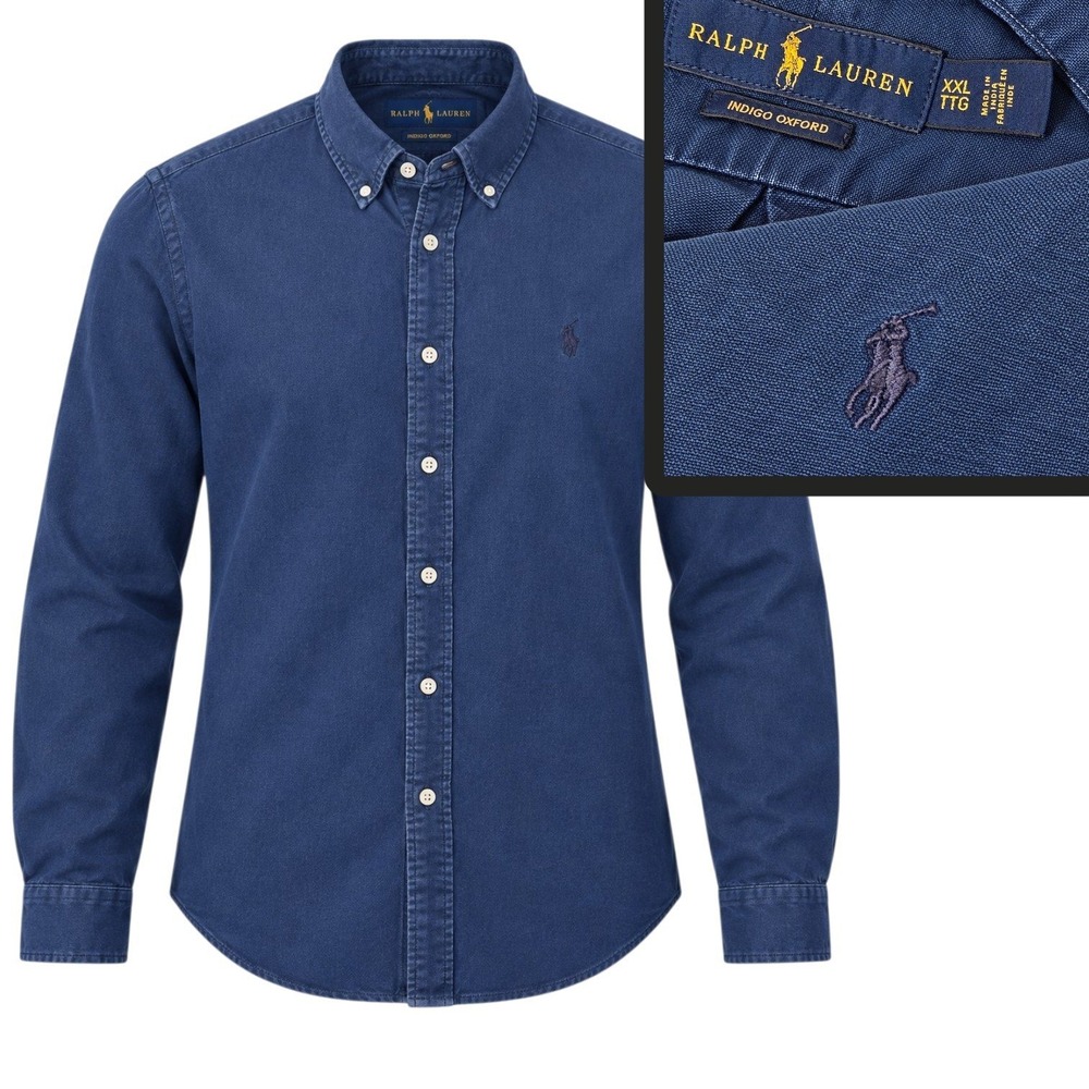 Ralph Lauren Button Down Shirt Mens XXL Blue Indigo Oxford Long Sleeve Pony Logo